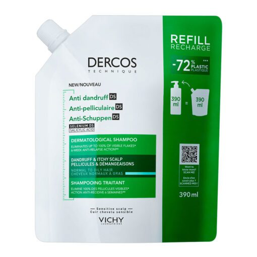 DERCOS ANTI CASPA NORMAL A GRASO SHAMPOO REFILL X 400 ML